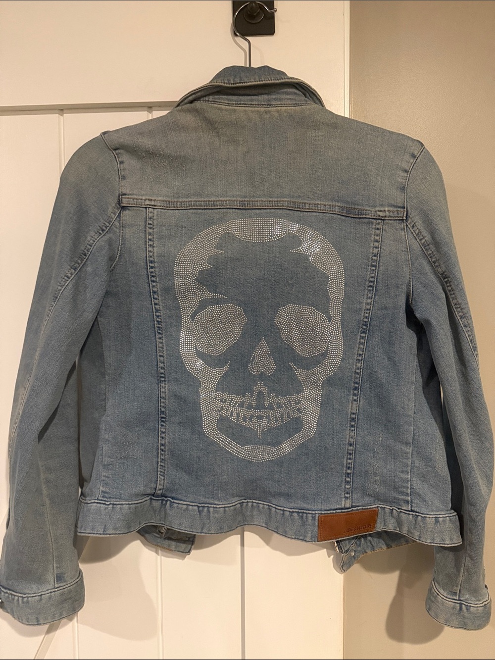 Zadig & Voltaire Light Blue Denim Jacket - Rhinestone Skull on back